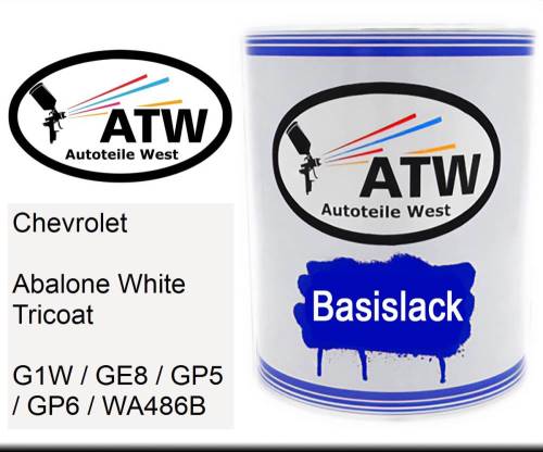 Chevrolet, Abalone White Tricoat, G1W / GE8 / GP5 / GP6 / WA486B: 1L Lackdose, von ATW Autoteile West.